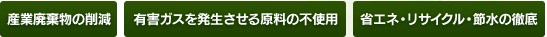 産業廃棄物の削減・有害ガスを発生させる原料の不使用・省エネ・リサイクル・節水の徹底